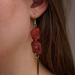 Fish Scale Earrings, Recycled Material, Natural Organic Material, Long Earrings Red