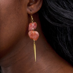 Fish Scale Earrings, Recycled Material, Natural Organic Material, Long Earrings Orange