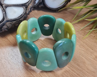 Green Degrade Elasticated Degrade Bangle, Tagua Bangle, One Size Fits All.