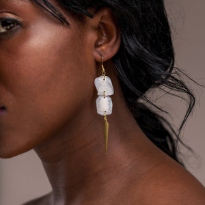 Fish Scale Earrings, Recycled Material, Natural Organic Material, Long Earrings White