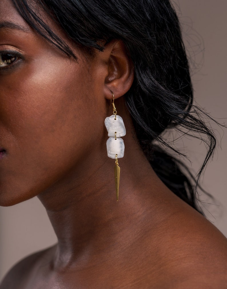 Fish Scale Earrings, Recycled Material, Natural Organic Material, Long Earrings White