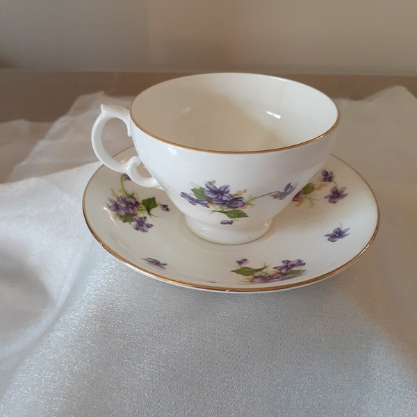 Vintage Adderly Bone China England Purple Floral Teacup Set