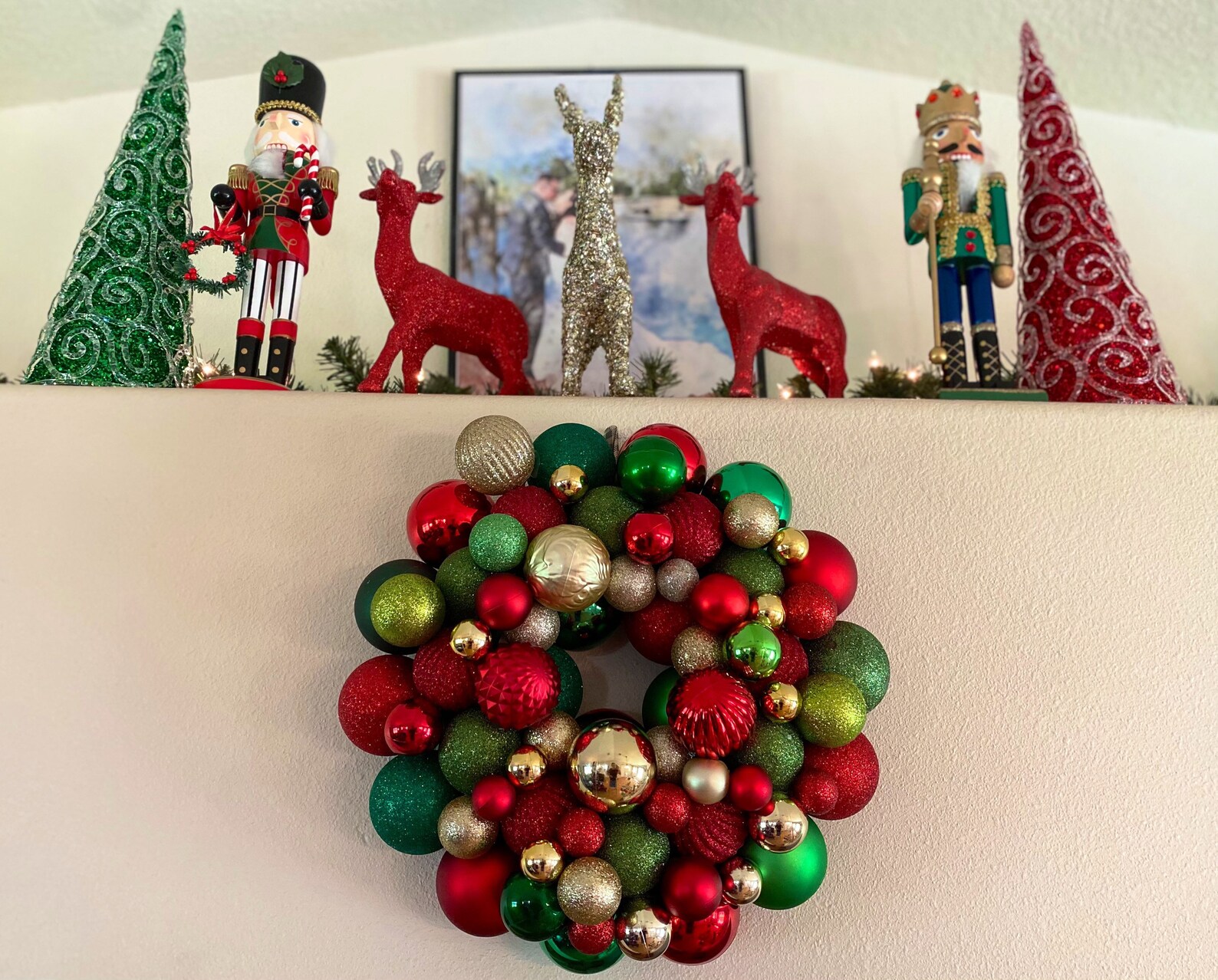 Red Green Gold Shatterproof Christmas Ornament Wreath Etsy