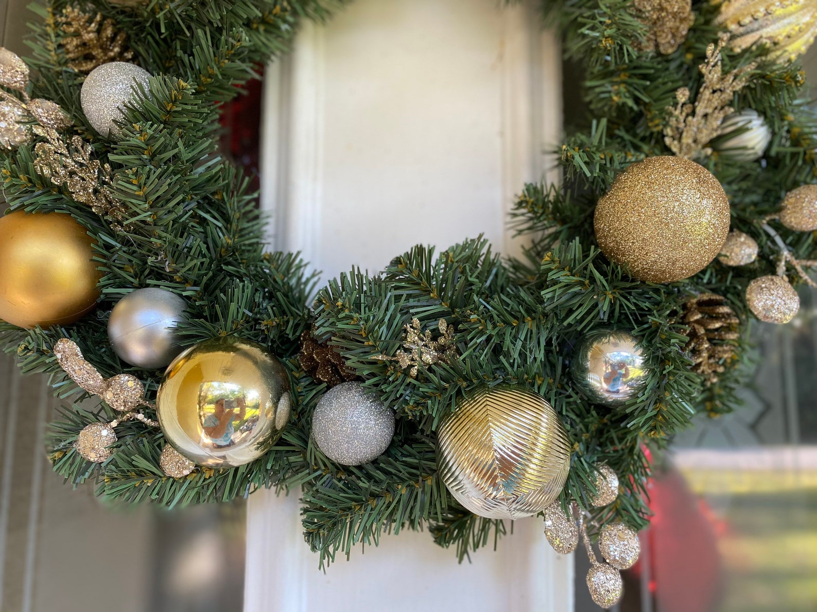 Silver and Gold Ornament Ball Wreath Winter Christmas Wreath With