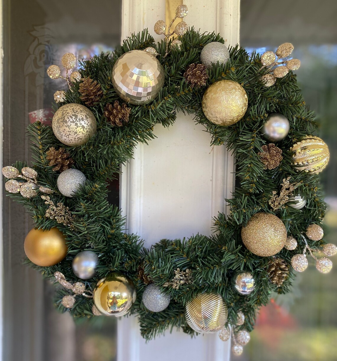 Silver and Gold Ornament Ball Wreath Winter Christmas Wreath With