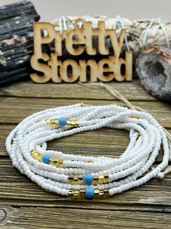 White With Gold Waist Bead Tie One Permanent Waist Beads African Waist Bead Etsy