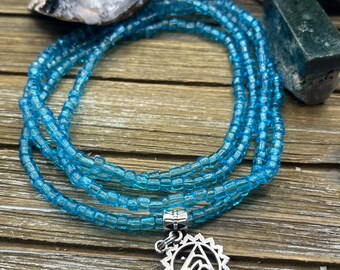 Throat Chakra - Tie on or removable Chakra waist bead with clasp - Stretch Belly Chain - Waist Beads - Body Jewelry - chakra charms