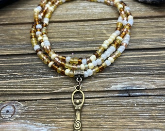 Light + Earth tone waist bead + goddess charm - ankh charm- eye of Horus -removable waist bead with clasp - gifts - hand made