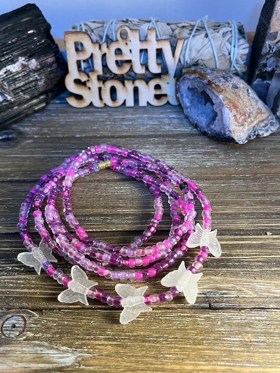 Purple Pink Waist Beads W glowing Butterflies Body Jewelry Butterfly Beads Stretch W clasp Belly Chain Etsy