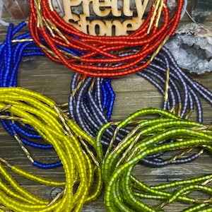 Tie-on African Waist Beads - Variety colors - Red + Gree+ Yellow+ Purple + Blue - Weight loss tracker- body jewelry- hand made