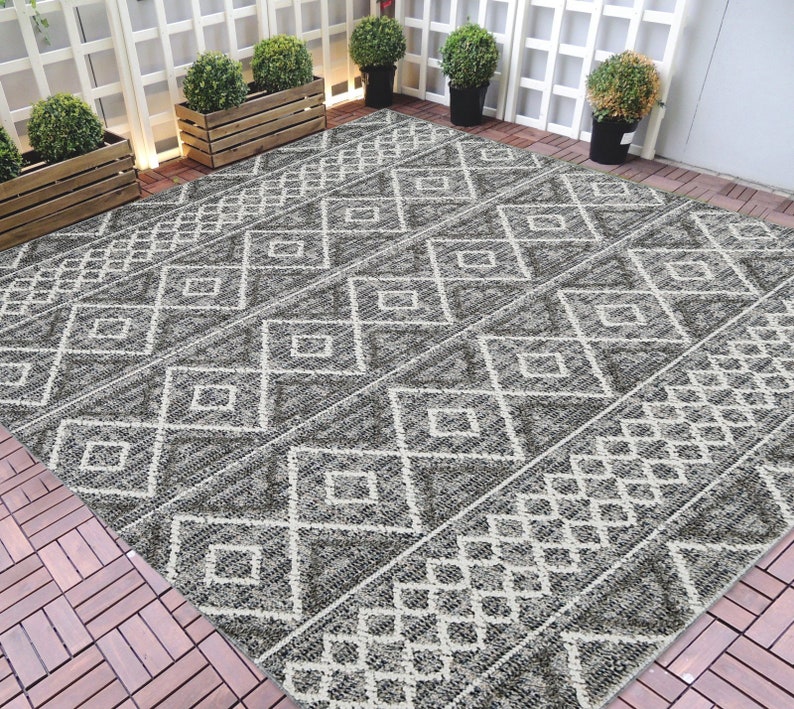 Indoor Outdoor Area Rugs 8x10 Trellis Pattern Gray Outdoor Etsy