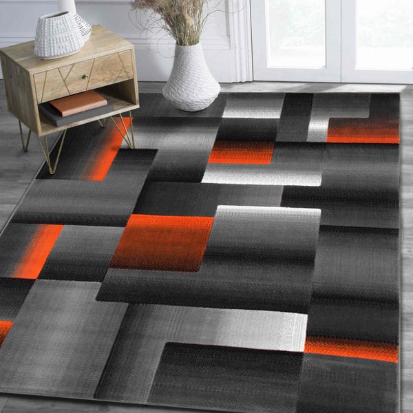 Home Décor Area Rug Carpet Floor Rugs 5x7 Geometric Contemporary Living Room rugs 8x10 shed Free Stain Resistant Black Gray  Orange