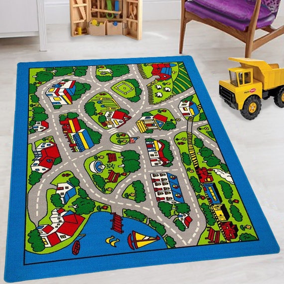 Kids Car Road Rugs City Map Play Mat for Classroom/baby Room Non