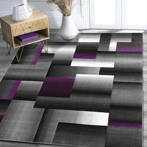 Home Décor Area Rug Carpet Floor Rugs 5x7 Geometric Contemporary Modern Living Room rugs 8x10 shed Free Stain Resistant Black Gray Purple