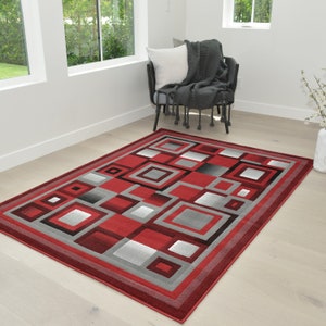 Rugs 8x10 Red Gray and Black Abstract Geometric Modern Squares Pattern Area Rug 5x7 runner rugs