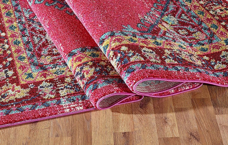 Rugs 8\u2019x 10\u2019 Bohemian Oriental Turkish Distressed color Vintage Area Rug 5\u2019 x 7\u2019 Pink Cherry Multi