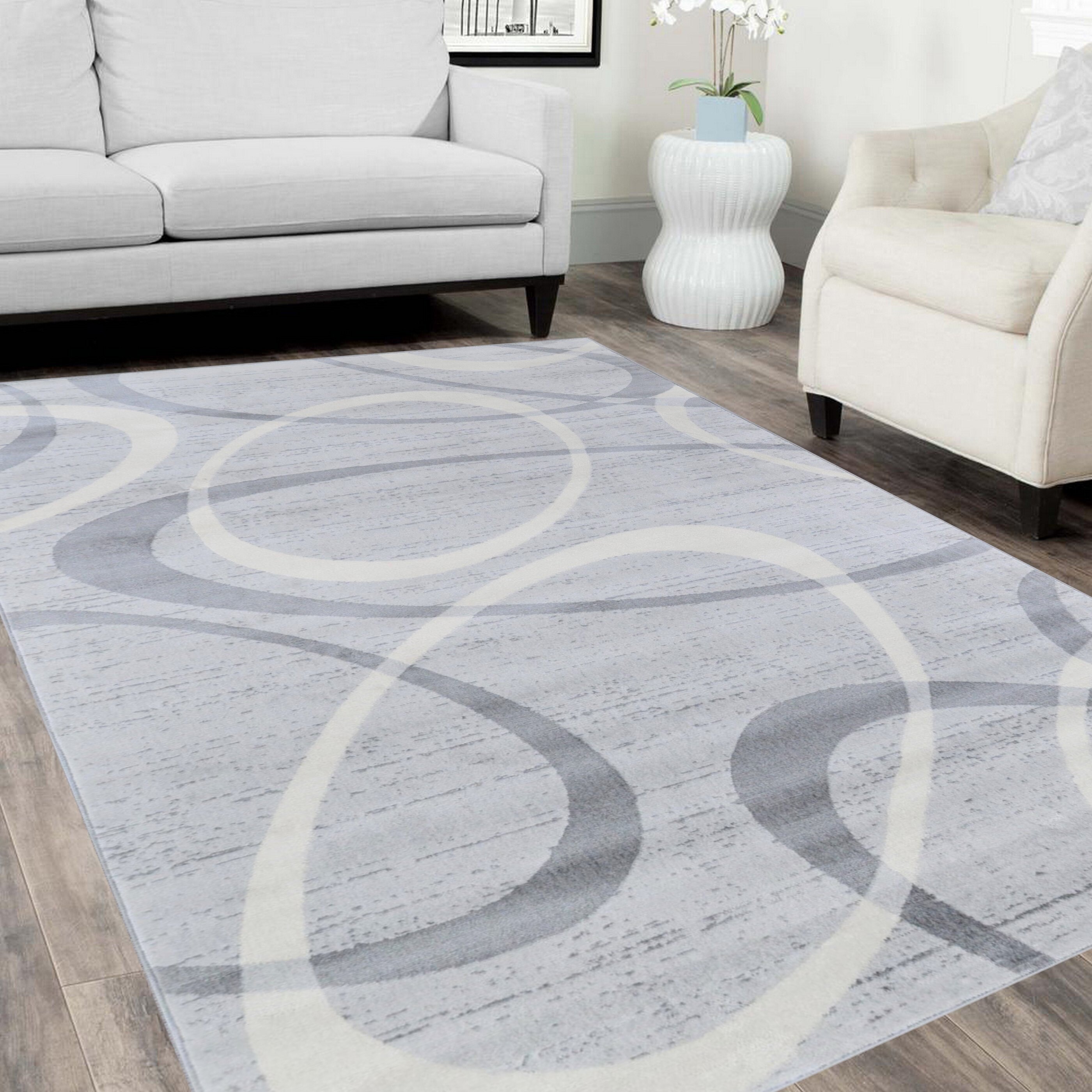 Modern Oval Pattern Soft Touch Rug 5x7 Area Rugs Blue Silver Etsy