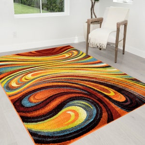 Colorful Rainbow Area Rug 5X7 Rugs for Living Room Décor 2020 Rug Trends Bright Multi Modern Abstract Geometric Swirl Stripe Pattern...