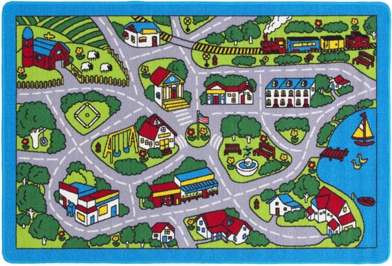 Kids Car Road Rugs City Map Play Mat for Classroom/baby Room Non