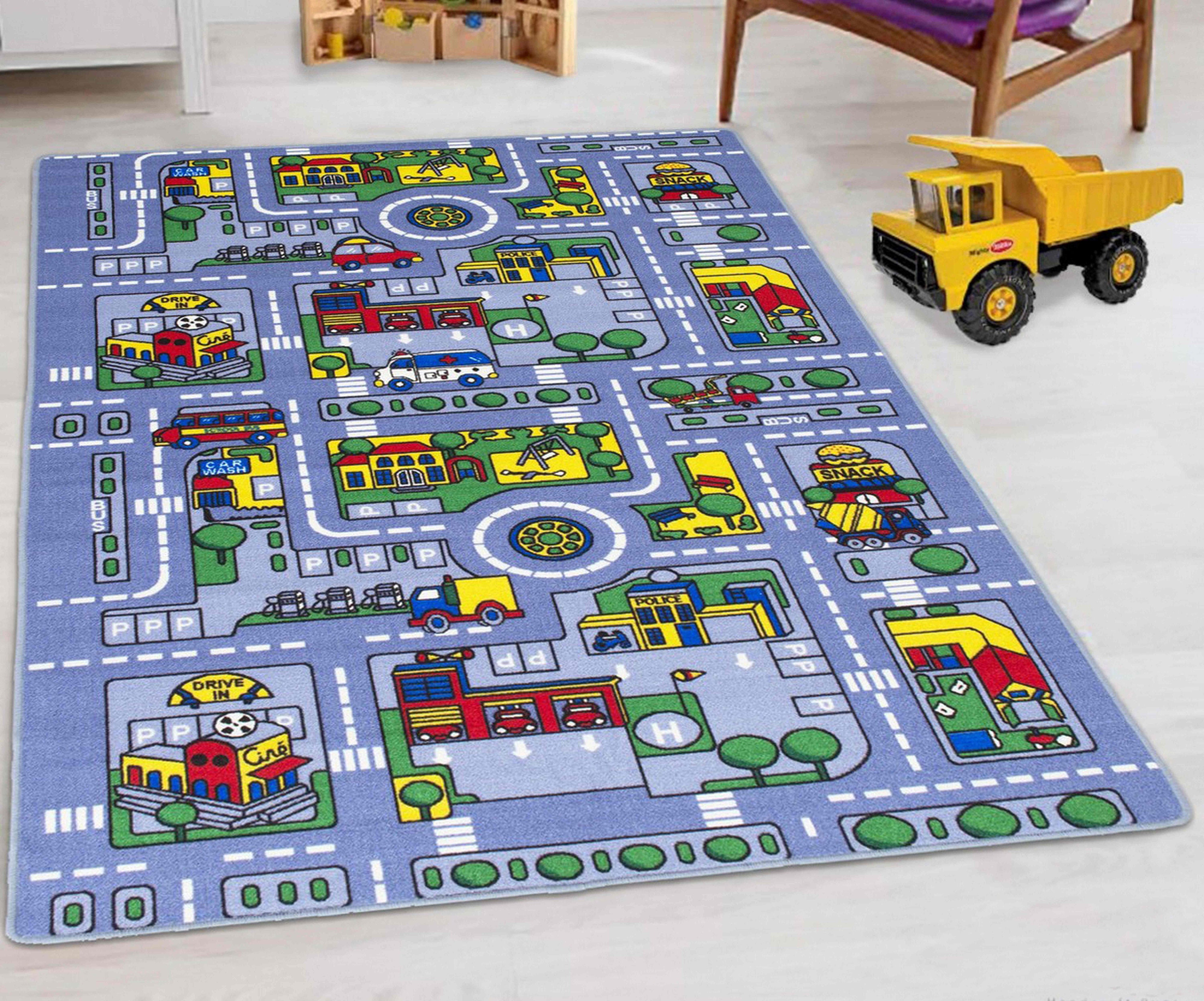 Alfombra de juegos para niños, ideal para jugar con autos, juguetes,  alfombra para niños, alfombra de área de aprendizaje con respaldo de goma