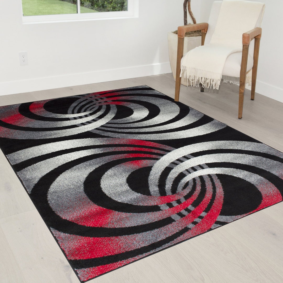 Spiral Distressed Color Rugs Modern, Red Black Gray - Etsy.de