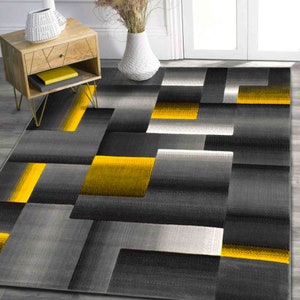Home Décor Area Rug Carpet Floor Rugs 5x7 Geometric Contemporary Modern Living Room rugs 8x10 shed Free Stain Resistant Black Gray Yellow