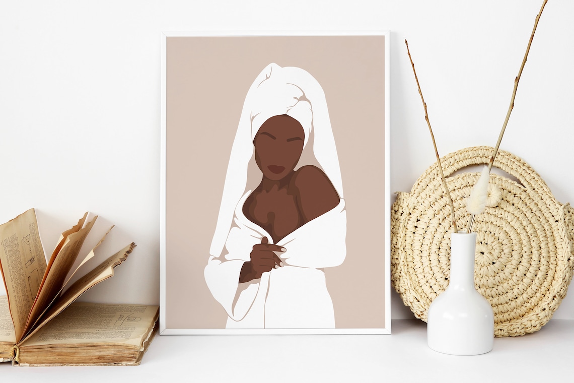Black woman wall art bathroom decor African american artwork Etsy