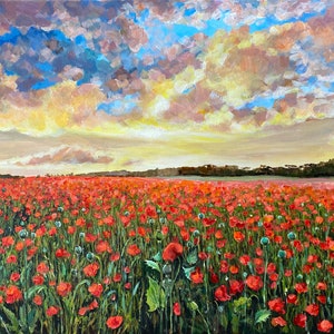 Original acrylic painting Poppy field 50x70 cm