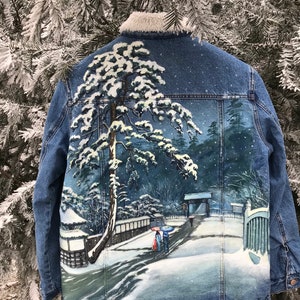 Custom Hand-painted denim jacket Japanese,Kawase Hatsui