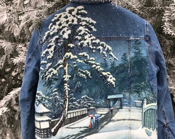 Custom Hand-painted denim jacket Japanese,Kawase Hatsui
