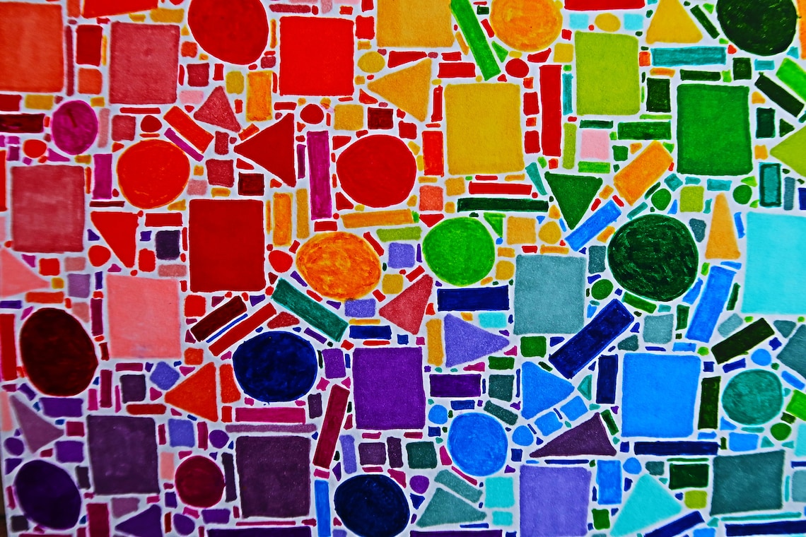 Colour Chart Mosaic. Geometric Wall Art. Pen and Ink Hand Drawing on