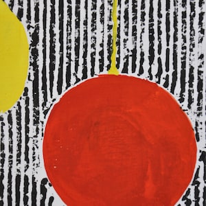 Large Red Sun Spot Black and White Stripes. Modern abstract print.  Ink and tempera on paper. Africa inspired. Low cost digital download