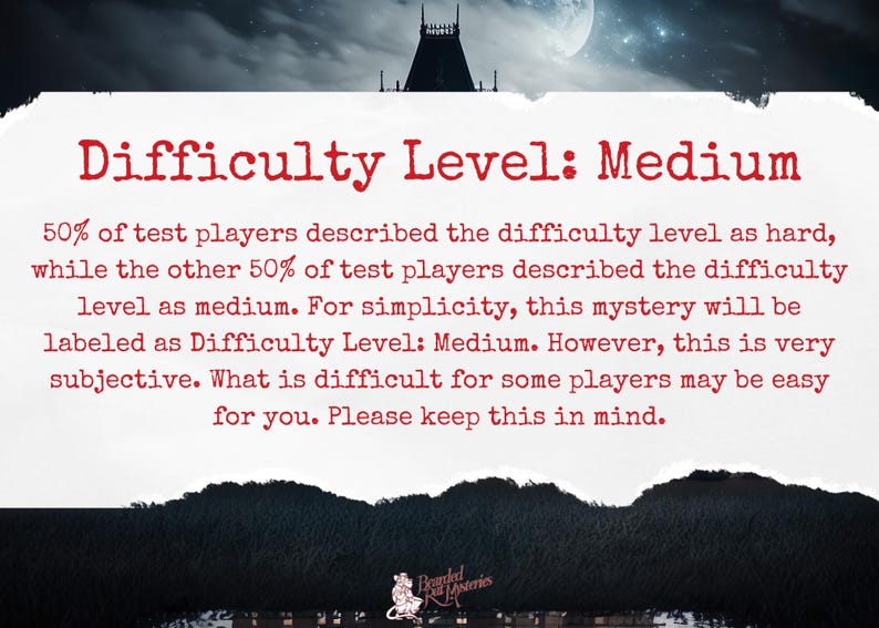 Peut inclure: Texte sur un fond blanc avec un bord d&eacute;chir&eacute;, indiquant "Niveau de difficult&eacute;&nbsp;: Moyen". Le texte explique que 50&nbsp;% des joueurs de test ont trouv&eacute; le jeu difficile, tandis que les 50&nbsp;% restants l&rsquo;ont trouv&eacute; moyen. Il indique &eacute;galement que le jeu est class&eacute; comme moyen pour simplifier, mais que la difficult&eacute; est subjective.