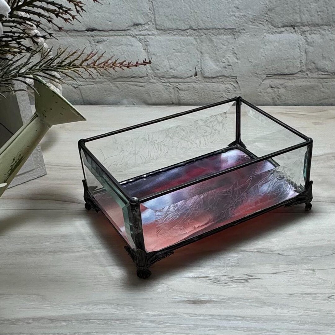 Vintage Stained Glass Jewelry Box; Handmade Keepsake Box With Beveled ...