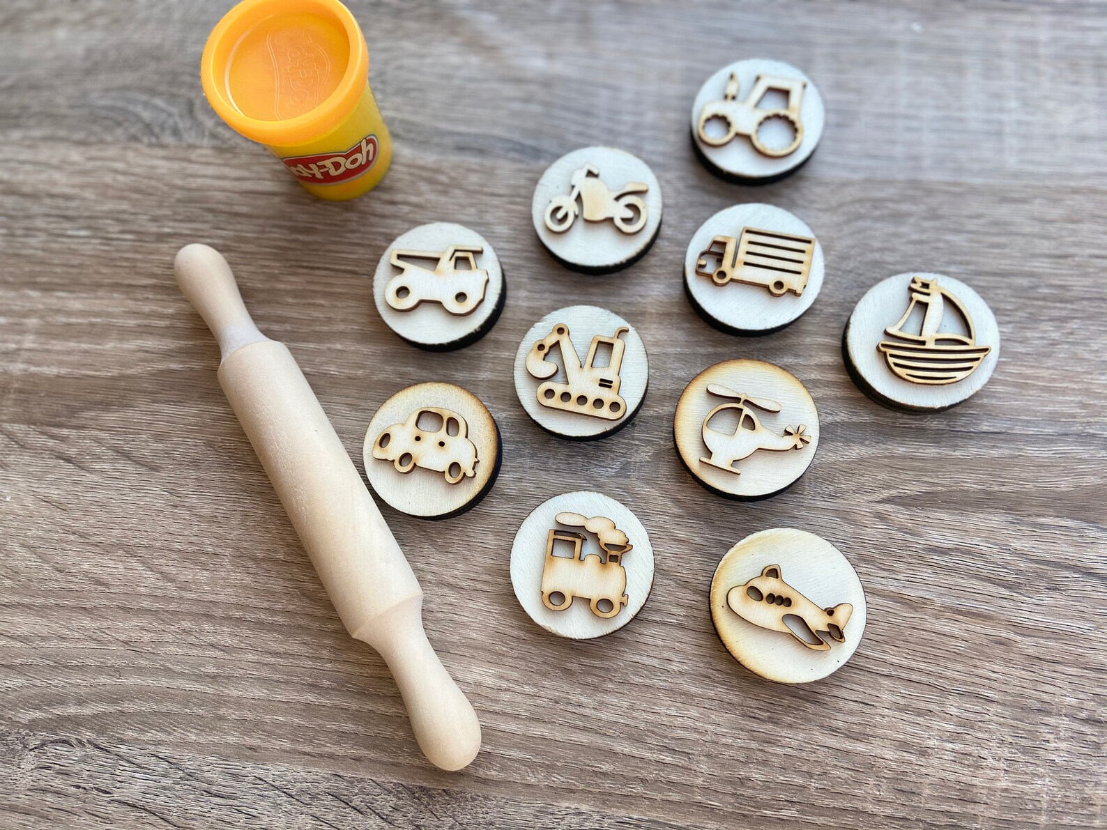 Transport play dough stampers wooden toys wooden stamper Etsy