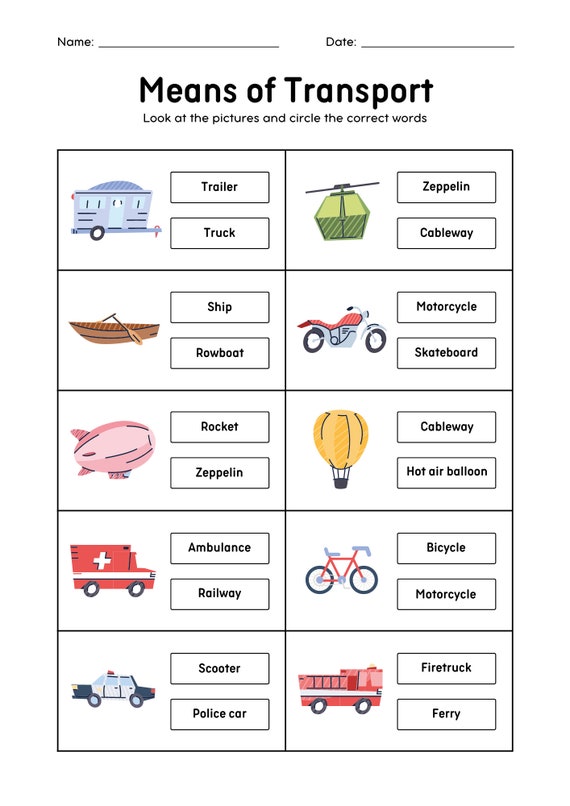 Means of transport online exercise for A1