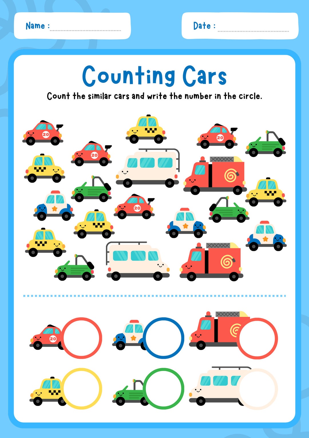 Counting Car Worksheet Etsy