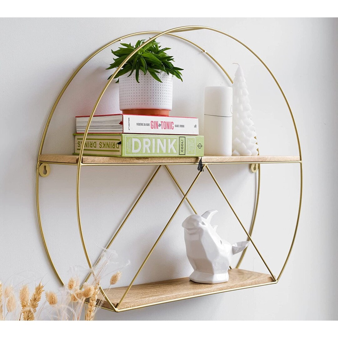 Round Retro Wall Shelf Metal Wall Shelf Storage Organizer Shelf Metal Wood Shelving Floating