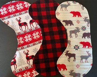 Set of Three Mountain Friends Burp Cloths