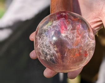 Red Mahogany Wizard's Walking Stick - Crystal Sphere resin head piece and on a Red Mahogany shaft