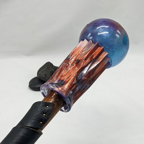 Cedar Wizard's Walking shops Stick - Blue/Copper resin head piece and collar on a cedar shaft