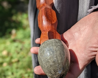 Red Mahogany Scepter -  Stone Grey Egg resin head piece on a Red Mahogany shaft