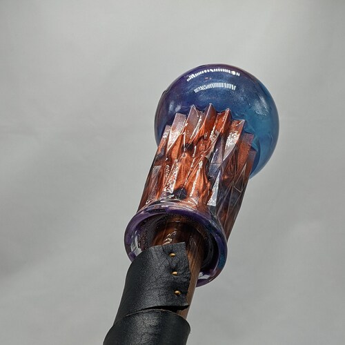 Cedar Wizard's Walking shops Stick - Blue/Copper resin head piece and collar on a cedar shaft