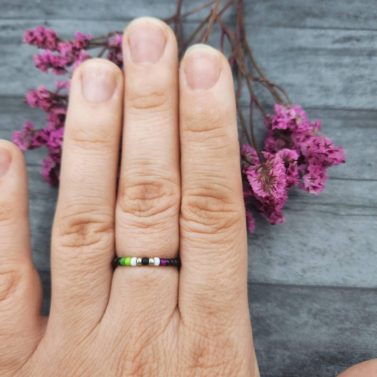 Flexible ARO Ace Pride Aromantic Asexual Beaded Minimalist Ring Lgbtq Flag Ring Pride Jewelry Pride Thin Ring Subtle Seed Bead Ring