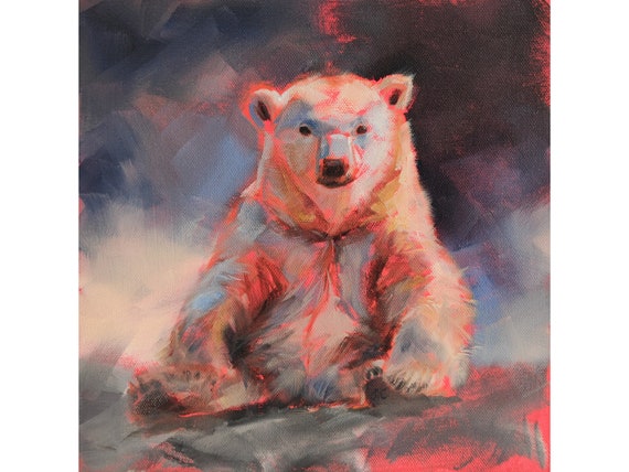 シロクマの絵画、キャンバスパネルに描かれたオリジナルの動物アート