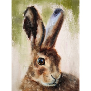 Hare painting, Original rabbit wall art on canvas panel 12 by 9&quot;, Small animal art by Iryna Khort