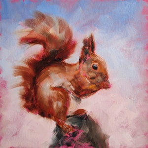 Squirrel painting, Original animal wall art on canvas panel 12 by 12&quot; by Iryna Khort