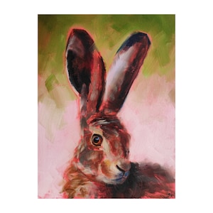 Rabbit painting, Original hare wall art on canvas panel 12 by 9 inches