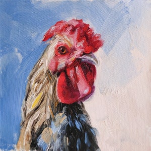Rooster painting, Original bird artwork, Farm wall art by Iryna Khort