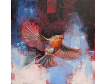 ロビン・バード（ヤナ・ハチキャン作、石に描かれたオリジナルの油絵